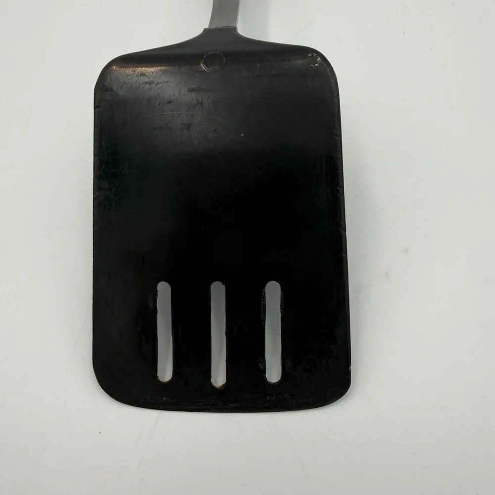 Vintage Ekco Classic Slotted Spatula Stainless USA Wood Handle Nylon Turner 12in